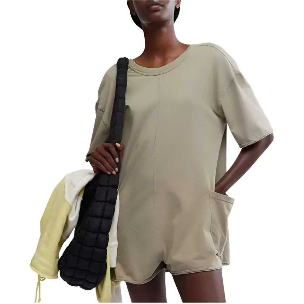 FP Movement by Free People Hot Shot Tee Romper, NWT Sage Stone